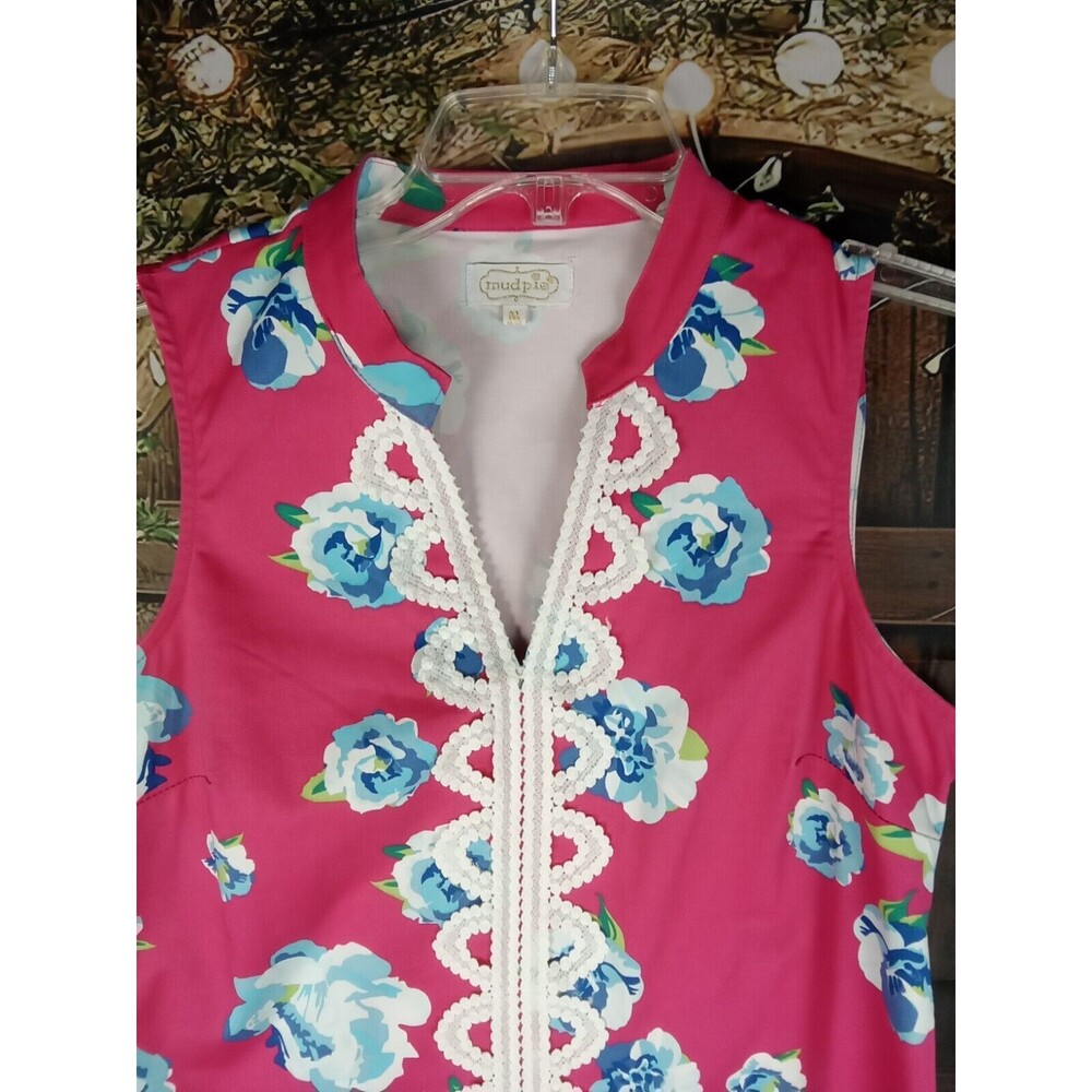 Mudpie Dress Size M Pink Floral White Lace Embroidered V Neck Side Zip - Picture 5 of 10